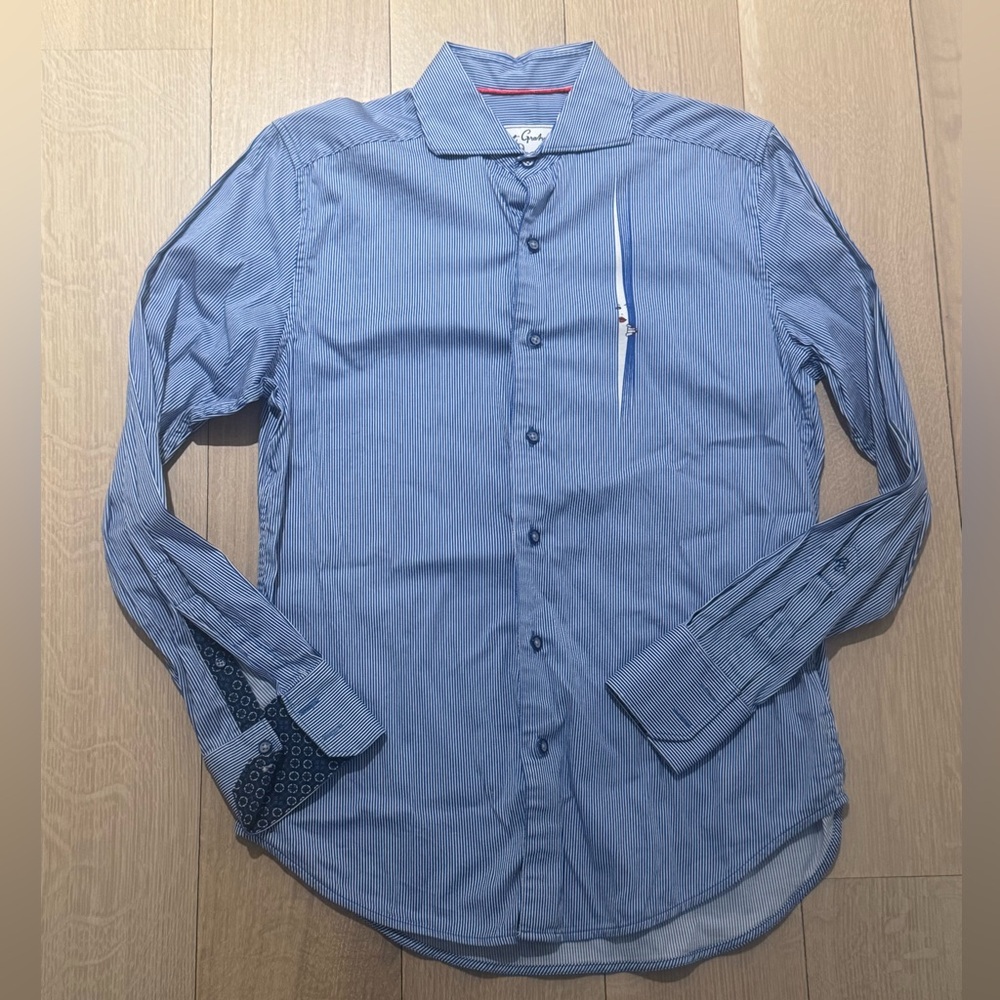 Robert Graham Men’s Pin-stripe Blue & White Shirt Lady Peeking Though - Small